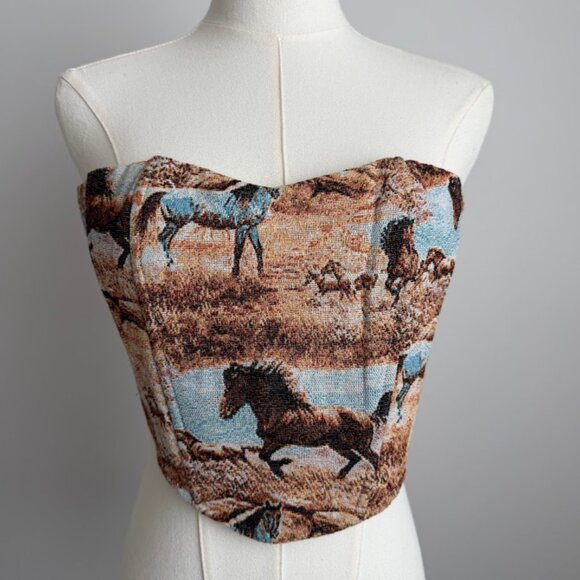 Isalis Horse Tapestry Corset Top Western Chic Size S - Picture 1 of 7